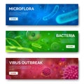 Microbiology 3d background. Viruses, infection and bacteria for banners. Virus bacterium science isolated banner set