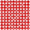 100 microbiology icons set red