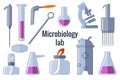 Microbiology lab equipment set. Royalty Free Stock Photo