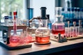 microbiology lab a few microscopes and laboratory equipment with Royalty Free Stock Photo