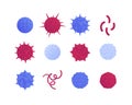 Microbiology medicine concept. Vector flat illustration. Virus and bacteria icon set isolated on white. Design element for vaccine Royalty Free Stock Photo