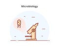 Microbiology research. Illustration of the microscope and germ