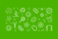 Microbiology vector outline illustration on green background