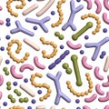 Microbiome background pattern. Probiotic bacteria backdrop with lactobacillus, bifidobacteria, acidophilus. 3d render