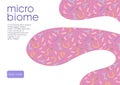 Microbiome website landing page template, advertising or presentation. Abstract shapes with microbiota pattern. Vector