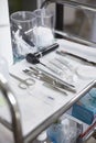 Microblading tools, close-up, on table top, beauty salon close up