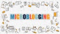 Microblogging Concept. Multicolor on White Brickwall.