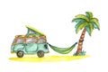 Microbus, hammock, palm and beach