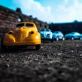 Micro car toy photography, yellow car