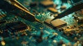 The microchip on circuit board.AI generated image Royalty Free Stock Photo