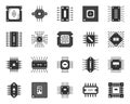 Microchip black silhouette icons cpu vector set