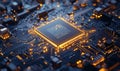 Microchip Circuit Board with Glowing Connections and Complex Design, High-Tech Electronics, Digital Technology, Modern