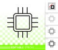 Microchip circuit simple black line vector icon