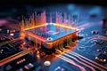 microchip circuitry with data flow visualization close up of a m Royalty Free Stock Photo