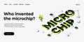 Microchip concept illustration in isometric vector design. Semiconductor or computer processor chip production. CPU hardware