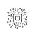 Microchip cpu icon in linear style Royalty Free Stock Photo