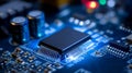Microchip cpu processor on electronic circuit board, representing computing power Royalty Free Stock Photo