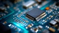 Microchip cpu processor on electronic circuit board, representing computing power Royalty Free Stock Photo