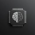 A microchip displays a stylized brain design divided into two halves. The left side Royalty Free Stock Photo