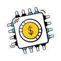 Microchip with dollar icon representing digital finance, fintech, technology. Royalty Free Stock Photo