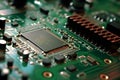 Microchip. high-tech circuit board. computer IT motherboard. Royalty Free Stock Photo