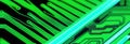 Microchip on integrated circuit neon green light, glowing elements. Abstract computer digital background, coding Royalty Free Stock Photo
