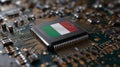 Microchip with Italy Flag on Circuit Board â Italian Technology and Semiconductor Industry Concept Royalty Free Stock Photo