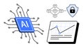 Artificial Intelligence Chip, Blockchain Network, Cybersecurity, and Data Analysis Chart Elements Royalty Free Stock Photo