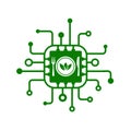 Microchip and leaves icon, technology for the production of environmentally friendly food, food technology foodtech, concept