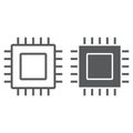 Microchip line and glyph icon, electronic