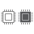 Microchip line and glyph icon, electronic
