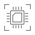 Microchip Line Icon. Semiconductor Technology And Circuit Design Outline Symbol. Digital Processing And Computing Power Royalty Free Stock Photo