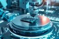 Microchip on main board, computer chip manufacturing, silicon die, semiconductor wafer Royalty Free Stock Photo