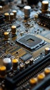 Microchip on motherboard. Electronic circuit board close-up. Advanced technology CPU processor for modern computers Royalty Free Stock Photo