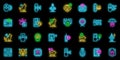Microchip for pet icons set vector neon
