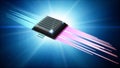 Microchip, power and speed. Presentation of the new microchip. Processor of a computer. Cpu Royalty Free Stock Photo