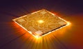 Microchip, power and speed. Presentation of the new microchip. Processor of a computer. Printed circuits. Information, quantum cpu