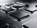 Microchip processor circuit board technology on dark. Royalty Free Stock Photo