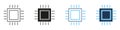 Microchip Processor Hardware Technology Line and Solid Icon Set. Digital Computing Electronics Component Symbol Royalty Free Stock Photo