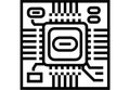Microchip processor icon with bold black line circuit board design, central CPU symbol, minimal Royalty Free Stock Photo