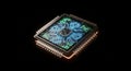 Microchip processor transmitting data on dark background Royalty Free Stock Photo