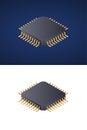 Microchip processor on white and dark background. Isometric vector illustration