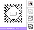 Microchip simple line micro processor vector icon