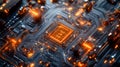 Microchip for spaceships. Production of rockets and ships. Computer CPU and memory chips. Electronic circuit