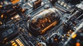 Microchip for spaceships. Production of rockets and ships. Computer CPU and memory chips. Electronic circuit