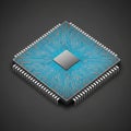Microchip with a square metallic central processing unit CPU Royalty Free Stock Photo