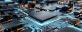 Microchip technology is characterized by the use of semiconductor materials in cpu processors and circuit boards, with Royalty Free Stock Photo
