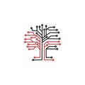 Microchip tree Logo. Digital Tree, technology, nature, wireless, internet, network, technologies, vector logo template. Logo of in