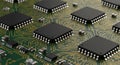 Microchips on Circuit Board with Advanced Electronic Technology Royalty Free Stock Photo