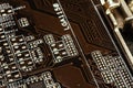 Microcircuit with tracks on the printed circuit board Royalty Free Stock Photo